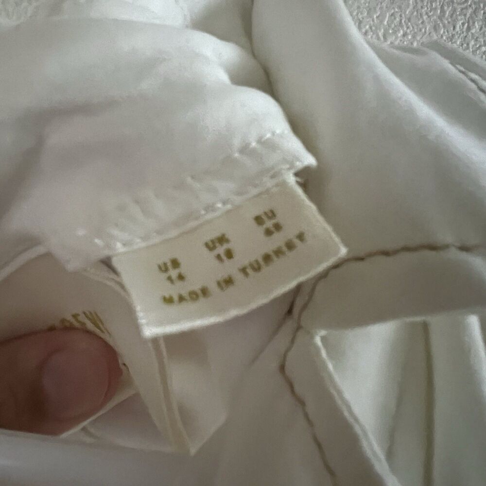 Maeve Anthropologie Poplin‎ Shirt Dress Women’s 14 Midi White Collared V Neck - Picture 8 of 14
